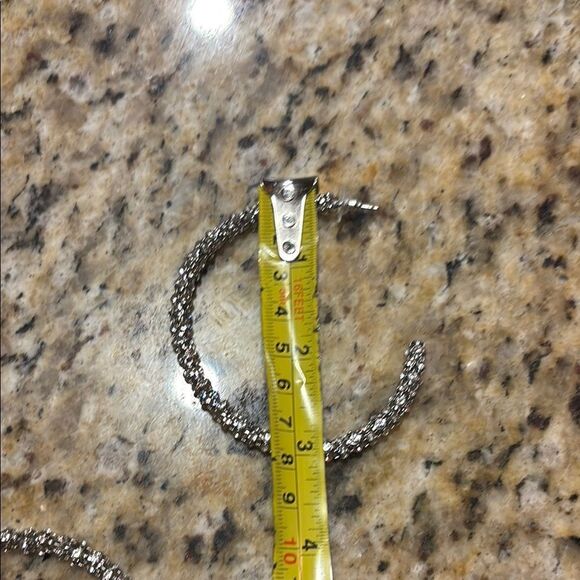 Elegant Silver Hoop Sparkle ✨ Large Hoop Earrings - Picture 4 of 8